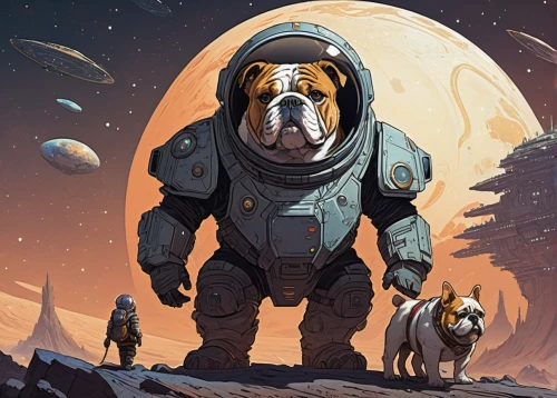 renascence bulldogge,mastiff,bloodhound,dog illustration,astronaut,companion dog,bulldog,vigilant dog,kosmus,sci fiction illustration,bullmastiff,posavac hound,eurohound,astro,smaland hound,dwarf bulldog,peanut bulldog,continental bulldog,american mastiff,dog,Illustration,Realistic Fantasy,Realistic Fantasy 12