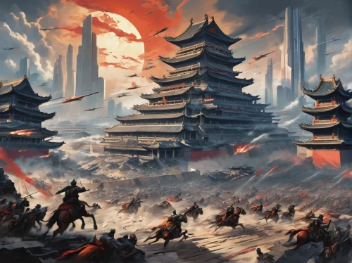xi'an,forbidden palace,chinese art,world digital painting,great wall,hwachae,yi sun sin,chinese architecture,ancient city,red sun,xing yi quan,chinese background,game illustration,fantasy landscape,far eastern,samurai,chinese temple,nanjing,buddhist hell,korean history,Conceptual Art,Sci-Fi,Sci-Fi 06