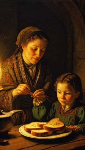 woman holding pie,girl with bread-and-butter,woman eating apple,candlemas,sicilian cuisine,feeding,girl in the kitchen,italian painter,holy family,meticulous painting,nourishment,woman with ice-cream,viennese cuisine,cookery,soup kitchen,jewish cuisine,mother with children,charity,still life with jam and pancakes,children studying,Art,Classical Oil Painting,Classical Oil Painting 06