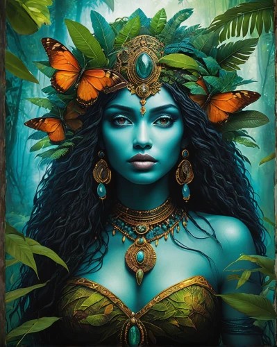 anahata,polynesian girl,mother earth,blue enchantress,dryad,earth chakra,moana,fantasy art,jaya,shamanic,mother nature,polynesian,fantasy portrait,avatar,the enchantress,shiva,pachamama,medusa,shamanism,merfolk,Illustration,Abstract Fantasy,Abstract Fantasy 14