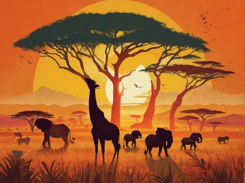 serengeti,africa,namib,east africa,tsavo,samburu,kenya africa,safari,tanzania,sossusvlei,altiplano,savanna,animal silhouettes,kenya,sahara,travel poster,namib desert,kilimanjaro,hartebeest,giraffidae,Conceptual Art,Daily,Daily 20