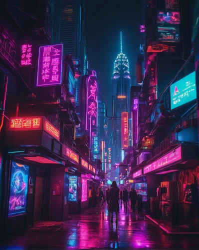 shanghai,cyberpunk,hong kong,shinjuku,colorful city,kowloon,taipei,tokyo city,tokyo,hk,neon lights,fantasy city,city at night,tokyo ¡¡,vapor,chongqing,cityscape,hanoi,bangkok,hong,Conceptual Art,Sci-Fi,Sci-Fi 26