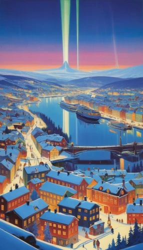 aurora village,north pole,norther lights,northen lights,polar lights,ski resort,the northern lights,kirkenes,northen light,fairbanks,christmas landscape,northernlight,northern light,travel poster,aurora borealis,northern lights,oslo,hokkaido,finland,auroras,Art,Classical Oil Painting,Classical Oil Painting 27