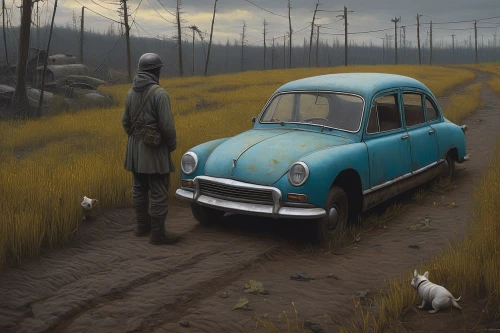 ford anglia,beetle fog,gaz-21,ford prefect,simca,road forgotten,the beetle,w112,trabant,gaz-53,volvo amazon,2cv,volga car,abandoned car,fallout4,aronde,suitcase in field,type w108,austin a35,tin car,Conceptual Art,Daily,Daily 30