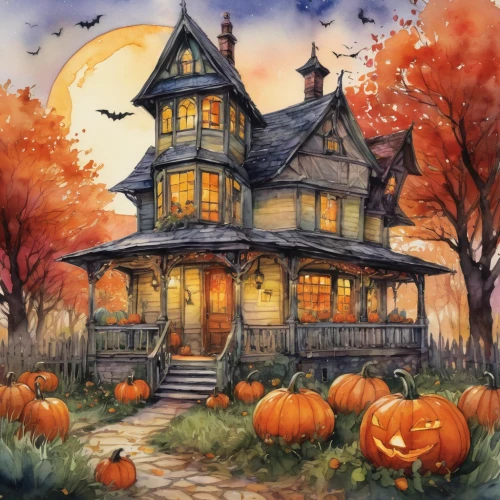 halloween illustration,witch's house,halloween scene,halloween background,halloween poster,halloween and horror,the haunted house,houses clipart,witch house,halloween wallpaper,halloween pumpkin gifts,pumpkin autumn,haunted house,halloween travel trailer,autumn decoration,seasonal autumn decoration,halloweenkuerbis,happy halloween,halloween paper,jack o lantern,Illustration,Paper based,Paper Based 07