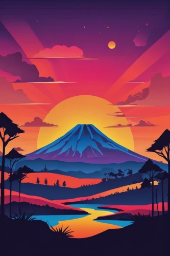 mountain sunrise,kilimanjaro,volcano,dusk background,stratovolcano,uluru,volcanic landscape,volcanos,landscape background,mount kilimanjaro,mount fuji,volcanoes,fuji,purple landscape,rinjani,mount taranaki,dusk,taranaki,volcanic,vector graphic,Unique,Paper Cuts,Paper Cuts 05