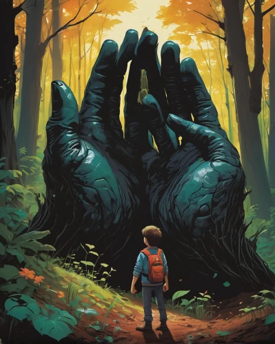 giant hands,child's hand,sci fiction illustration,game illustration,giant,cover,encounter,fallen giants valley,hand digital painting,book cover,uprooted,mystery book cover,forest man,the forest fell,grasping,giant schirmling,haunted forest,child monster,old-growth forest,children's hands,Conceptual Art,Oil color,Oil Color 02