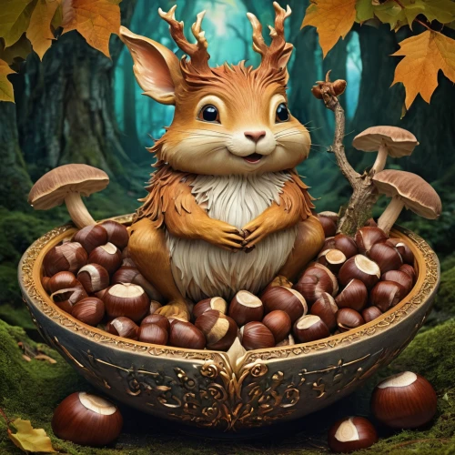 chestnut animal,acorns,chestnut röhling,autumn icon,bowl of chestnuts,cocoa,chestnut,chestnuts,acorn,sweet chestnuts,hazelnut,roasted chestnut,squirell,autumn theme,to collect chestnuts,autumn background,thanksgiving background,cornucopia,conker,chocolatier,Illustration,Realistic Fantasy,Realistic Fantasy 02