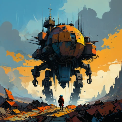 airships,dreadnought,mech,airship,scifi,wasteland,mecha,sci fi,gas planet,sentinel,futuristic landscape,ship wreck,droid,sci - fi,sci-fi,spacecraft,sci fiction illustration,bastion,post-apocalyptic landscape,wreck,Conceptual Art,Sci-Fi,Sci-Fi 01