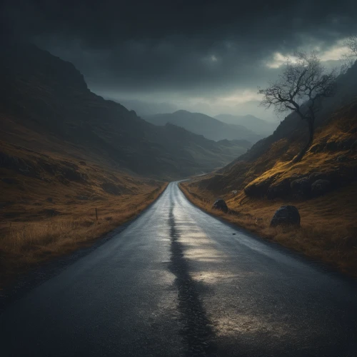 road forgotten,the road,road to nowhere,scottish highlands,winding roads,winding road,long road,road of the impossible,roads,mountain road,open road,mountain highway,empty road,straight ahead,glencoe,isle of skye,the road to the sea,road,scotland,the mystical path,Photography,General,Fantasy
