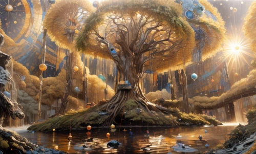 tree of life,mushroom landscape,magic tree,fantasy landscape,tree grove,celtic tree,bodhi tree,fantasy picture,fairy world,fairy forest,enchanted forest,wondertree,holy forest,gold foil tree of life,elven forest,gaia,forest of dreams,fantasy art,tree mushroom,fractal environment