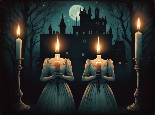 candlelights,halloween illustration,halloween silhouettes,gothic,gothic dress,gothic portrait,gothic style,gothic fashion,halloween poster,candlemaker,sewing silhouettes,fairy tale icons,the night of kupala,celebration of witches,candlemas,fairy tales,witches,fairy lanterns,dance of death,halloween ghosts,Illustration,Abstract Fantasy,Abstract Fantasy 02