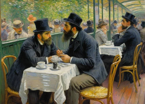 parisian coffee,paris cafe,men sitting,bistrot,apéritif,conversation,kippah,orsay,viennese cuisine,mitzvah,paris,spectator,crème de menthe,café,café au lait,montmartre,bistro,drinking establishment,musicians,post impressionist,Art,Artistic Painting,Artistic Painting 04