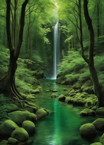 green waterfall,green forest,green trees with water,green landscape,forest landscape,forest background,japan landscape,green wallpaper,landscape background,mountain spring,aaa,natural scenery,fairy forest,fantasy landscape,fairytale forest,cartoon video game background,patrol,elven forest,the natural scenery,waterfalls,Illustration,Realistic Fantasy,Realistic Fantasy 42
