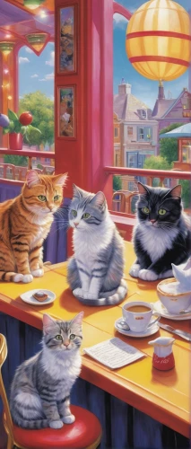 cat's cafe,tea party cat,cat family,diner,vintage cats,breakfast table,placemat,oktoberfest cats,cats,chinese restaurant,cat food,family dinner,cattles,cat supply,the coffee shop,cartoon cat,cat cartoon,felines,cat european,cat coffee,Conceptual Art,Fantasy,Fantasy 20