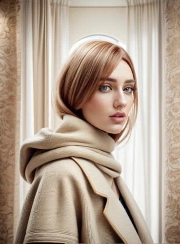 asymmetric cut,brown fabric,coat color,neutral color,artificial hair integrations,management of hair loss,french silk,colorpoint shorthair,retouching,short blond hair,layered hair,wood wool,coat,bob cut,overcoat,drape,raw silk,fashion vector,female model,champagne color