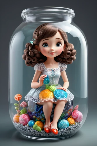 candy jars,lolly jar,glass jar,lensball,gumball machine,painting easter egg,painter doll,snow globes,candies,confectioner,confectionery,snowglobes,confection,crystal ball-photography,little girl with balloons,stylized macaron,glass painting,cookie jar,girl with cereal bowl,crinoline,Unique,3D,3D Character