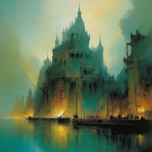 heroic fantasy,fantasy landscape,castle of the corvin,water castle,fantasy art,fantasy city,fantasy picture,castles,citadel,gold castle,knight's castle,ancient city,ruined castle,imperial shores,ghost castle,castel,fantasy world,castleguard,peter-pavel's fortress,ice castle,Illustration,Realistic Fantasy,Realistic Fantasy 16