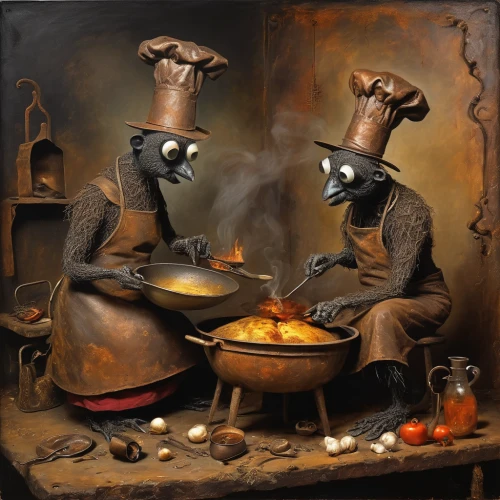 cookery,tinsmith,copper cookware,dwarf cookin,metalsmith,cooks,chefs,pots and pans,cooking book cover,cooking pot,cooking utensils,red cooking,men chef,cookware and bakeware,food and cooking,chef,cooking,blacksmith,craftsmen,ceramic hob,Illustration,Realistic Fantasy,Realistic Fantasy 40