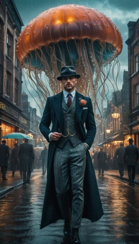 man with umbrella,photoshop manipulation,bowler hat,steampunk,stovepipe hat,photo manipulation,airships,ringmaster,luther burger,airship,photomanipulation,hatter,top hat,zeppelins,digital compositing,time traveler,sci fiction illustration,the victorian era,conceptual photography,magician,Photography,General,Fantasy