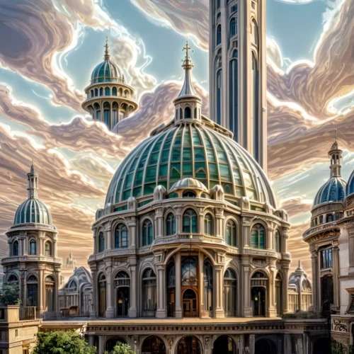 berlin cathedral,saint isaac's cathedral,roof domes,world digital painting,saint peter's basilica,saint paul,st peter's basilica,st pauls,capitol buildings,library of congress,beautiful buildings,holy land,basilica of saint peter,st peters basilica,fantasy picture,fantasy city,marble palace,temple of christ the savior,futuristic landscape,temple fade