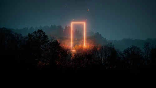 monolith,beacon,portal,pillar of fire,lantern,skyscraper,soundcloud logo,door to hell,electric tower,dense fog,photomanipulation,obelisk,tetris,the skyscraper,torii,chasm,burning torch,foggy landscape,ring fog,the pillar of light