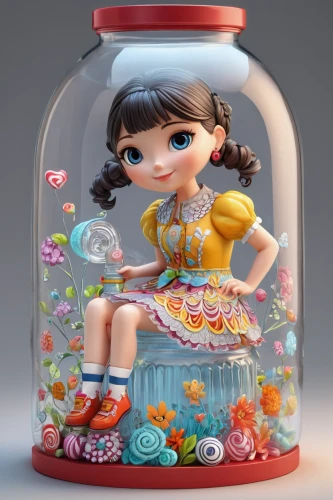 candy jars,lolly jar,cookie jar,glass jar,gumball machine,tea jar,jar,honey jar,snow globes,perfume bottle,snowglobes,lensball,cute cartoon character,3d figure,painter doll,artist doll,collectible doll,candy island girl,dollhouse accessory,fragrance teapot,Unique,3D,3D Character