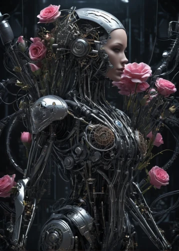 cyborg,cybernetics,noble roses,biomechanical,endoskeleton,rose png,valerian,mech,ai,scifi,mecha,automated,sci fi,robotic,artificial intelligence,megatron,digital compositing,humanoid,kiss flowers,bot,Conceptual Art,Sci-Fi,Sci-Fi 09