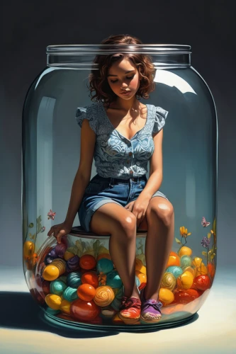 painting easter egg,gumball machine,sci fiction illustration,world digital painting,glass jar,aquarium,fish tank,painting eggs,lolly jar,candy jars,digital painting,quarantine bubble,capsule-diet pill,fishbowl,floats,goldfish,looking glass,digital compositing,girl with cereal bowl,broken eggs,Conceptual Art,Oil color,Oil Color 04