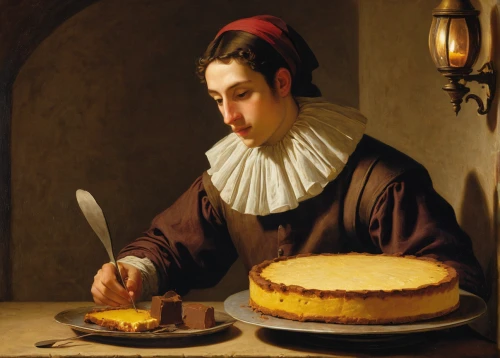woman holding pie,bellini,woman eating apple,timballo,semolina,girl with bread-and-butter,torte,grana padano,crème anglaise,butter pie,custard tart,cookery,camembert,tudor,blythedale camembert,pastiera,stravecchio-parmesan,cheesemaking,dobos torte,meticulous painting,Art,Classical Oil Painting,Classical Oil Painting 26