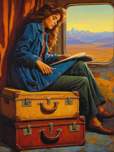 travel woman,traveller,girl studying,woman playing,traveler,suitcase in field,child with a book,suitcase,girl on the boat,baggage,itinerant musician,travelers,girl with bread-and-butter,oil painting,passenger,oil painting on canvas,girl with a wheel,oil on canvas,persian poet,to travel,Illustration,American Style,American Style 07
