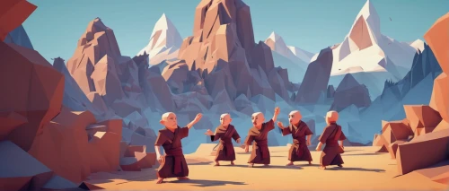 guards of the canyon,monks,low poly,buddhists monks,low-poly,desert background,digital nomads,pilgrims,desert,shifting dunes,desert planet,the desert,nomads,mountains,mountain world,salt desert,stone desert,desert desert landscape,desert landscape,barren,Unique,3D,Low Poly
