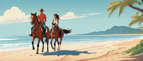 two-horses,digital nomads,horses,man and horses,equines,horseback,dream horse,cuba background,arabian horses,bay horses,game illustration,brown horse,horseback riding,seaside country,beach background,play horse,world digital painting,dream beach,beach scenery,equine,Illustration,Japanese style,Japanese Style 07