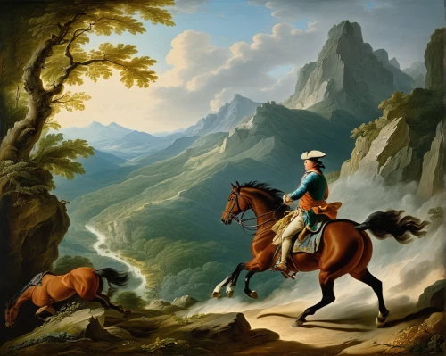 mountain scene,man and horses,hunting scene,landseer,horseback,mountain landscape,horse riders,horse herder,cross-country equestrianism,landscape background,two-horses,bernese alps,dauphine,equestrianism,galloping,arabian horse,robert duncanson,mountainous landscape,mountain spirit,the spirit of the mountains,Art,Classical Oil Painting,Classical Oil Painting 36