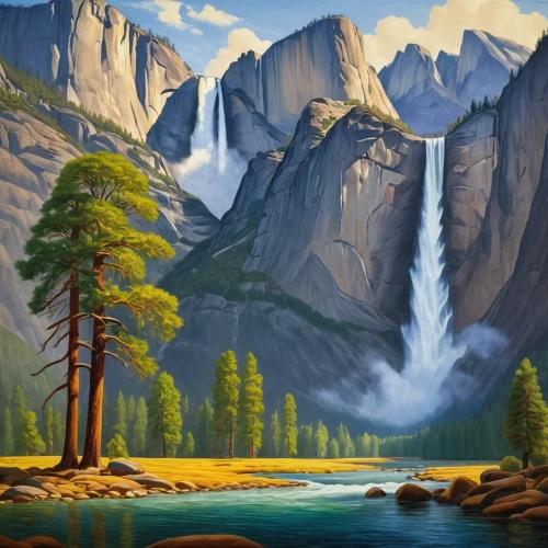 yosemite park,yosemite,salt meadow landscape,mountain landscape,landscape background,mountain scene,brown waterfall,mountainous landscape,yosemite valley,river landscape,cascades,nature landscape,natural landscape,beautiful landscape,yosemite national park,waterfalls,landscapes beautiful,mountain valleys,united states national park,mountain spring,Art,Artistic Painting,Artistic Painting 31