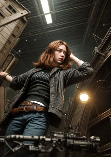 clary,katniss,sprint woman,the girl at the station,woman holding gun,girl with gun,girl with a gun,head woman,super heroine,woman pointing,female doctor,arrow set,leather jacket,digital compositing,holding a gun,female hollywood actress,pointing woman,black widow,bow and arrow,scene lighting,Common,Common,Film