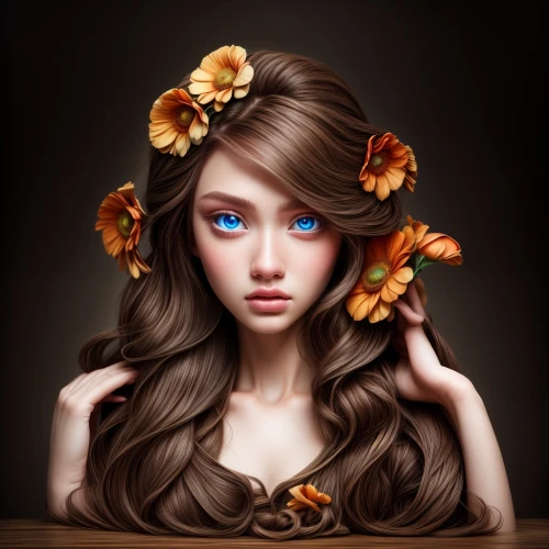 girl in flowers,girl in a wreath,floral wreath,blooming wreath,fantasy portrait,beautiful girl with flowers,mystical portrait of a girl,elven flower,chestnut blossom,girl portrait,flower girl,windflower,dryad,orange blossom,artificial hair integrations,yellow rose background,wreath of flowers,autumn flower,flower fairy,flora,Common,Common,Photography