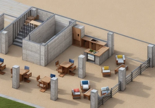 animal containment facility,kennel,modern office,an apartment,isometric,school design,cube house,shared apartment,barracks,dog crate,retirement home,dormitory,apartment house,offices,dog house frame,apartment,beach furniture,modern house,cubic house,wooden mockup,Architecture,Villa Residence,Transitional,Mediterranean Postmodernism