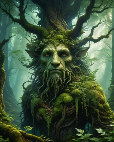 dryad,forest man,gnarled,tree man,druid,druid grove,forest king lion,tree face,druids,groot,tree crown,forest animal,rooted,dwarf tree,tree moss,swampy landscape,celtic tree,old gnarled oak,elven forest,the roots of trees,Conceptual Art,Fantasy,Fantasy 05
