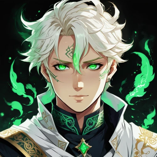 emerald,malachite,nelore,frog prince,alexander,leo,the son of lilium persicum,emperor,victor,green eyes,male elf,melchior,wiz,incarnate clover,lily of the field,scallion,lily of the desert,corvin,lilly of the valley,merlin,Illustration,Japanese style,Japanese Style 06
