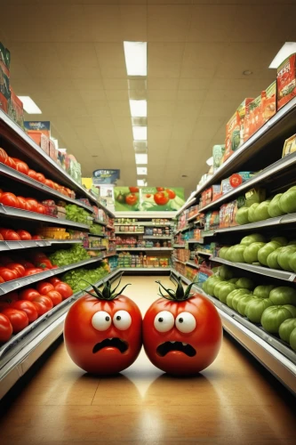 supermarket shelf,supermarket,grocer,market fresh bell peppers,grocery store,tomatoes,food spoilage,red bell pepper,red bell peppers,roma tomatoes,grocery,shopping cart vegetables,bell peppers,red tomato,roma tomato,food storage,tomato,capsicums,fresh vegetables,tomatos,Illustration,Abstract Fantasy,Abstract Fantasy 01