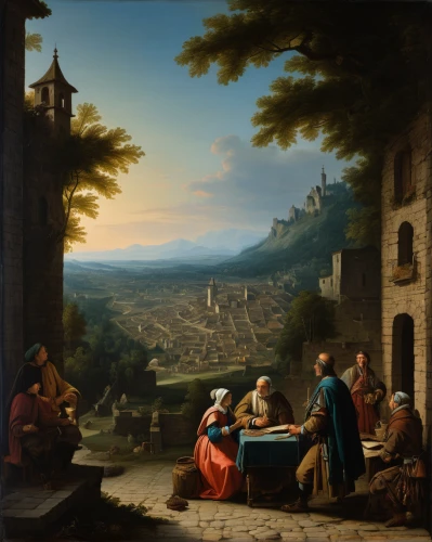 bethlehem,volterra,village scene,genesis land in jerusalem,woman at the well,citta alta in bergamo,candlemas,bougereau,italian painter,church painting,school of athens,the death of socrates,meticulous painting,jerusalem,brescia,the annunciation,robert duncanson,l'aquila,florentine,children studying,Art,Classical Oil Painting,Classical Oil Painting 25