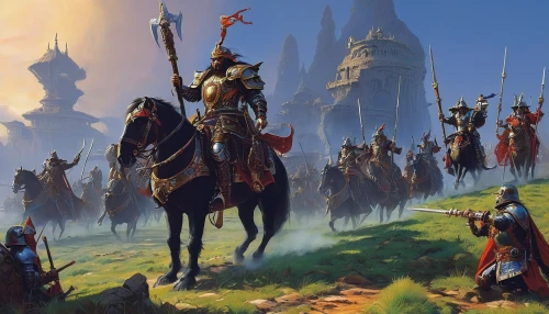 heroic fantasy,massively multiplayer online role-playing game,camelot,guards of the canyon,conquest,the order of the fields,cossacks,procession,constantinople,nomads,pilgrimage,ancient parade,the wanderer,knight village,the pied piper of hamelin,cavalry,fantasy art,knight festival,medieval,scythe,Conceptual Art,Fantasy,Fantasy 04
