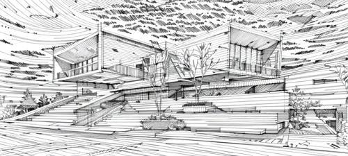 panoramical,archidaily,concept art,escher,kirrarchitecture,hand-drawn illustration,isometric,school design,sci fiction illustration,house drawing,architect,camera illustration,japanese architecture,game drawing,pen drawing,futuristic architecture,pencils,urban design,mono line art,office line art,Design Sketch,Design Sketch,None