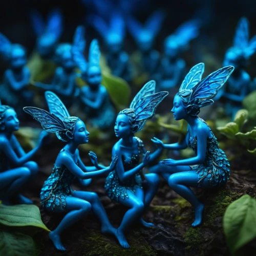 fairies,blue butterflies,faerie,vintage fairies,fairies aloft,faery,fairy world,fairy forest,ants wiesenknopf bluish,miniature figures,blue devils shrimp,3d fantasy,antasy,blue wooden bee,elves flight,angel trumpets,band winged grasshoppers,fairy village,figurines,mythical creatures,Photography,General,Fantasy