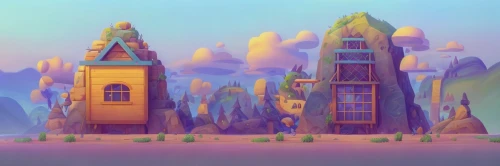 stilt houses,backgrounds,floating islands,hanging houses,wooden houses,basil's cathedral,mountain settlement,blocks of houses,chimneys,cartoon video game background,floating huts,mushroom island,fairy chimney,an island far away landscape,monkey island,skyscraper town,townhouses,fantasy city,ancient city,islands,Common,Common,Cartoon