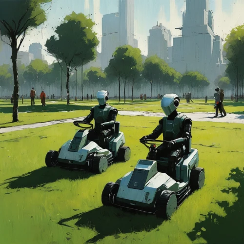 lawn mower robot,segway,scooters,mowing,patrols,to mow,go-kart,lawnmower,mowing the grass,walk-behind mower,golf carts,patrol cars,atv,lawn mower,quad bike,carts,on the grass,3 wheeler,4wheeler,stroll,Illustration,Paper based,Paper Based 05
