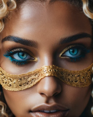 golden eyes,gold mask,masquerade,venetian mask,women's eyes,the carnival of venice,gold eyes,golden mask,gold filigree,cleopatra,peacock eye,gold contacts,gold jewelry,ancient egyptian girl,eyes makeup,dark blue and gold,retouching,beautiful african american women,african american woman,regard,Photography,Documentary Photography,Documentary Photography 08