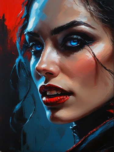 face portrait,oil painting on canvas,vampire woman,woman face,digital painting,scarlet witch,art painting,painting technique,oil painting,fantasy portrait,world digital painting,vampire lady,girl portrait,harley,oil paint,rouge,harley quinn,red paint,geisha,widow,Conceptual Art,Oil color,Oil Color 06