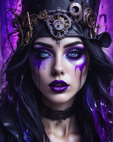 fantasy art,fantasy portrait,gothic woman,violet head elf,violet eyes,the enchantress,sorceress,gothic fashion,dark purple,gothic style,fantasy picture,gothic portrait,veil purple,medusa,violet,dark art,purple skin,la violetta,faery,deadly nightshade,Illustration,Abstract Fantasy,Abstract Fantasy 14